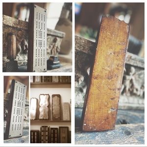Antique Wood&Brass Cribbage Board